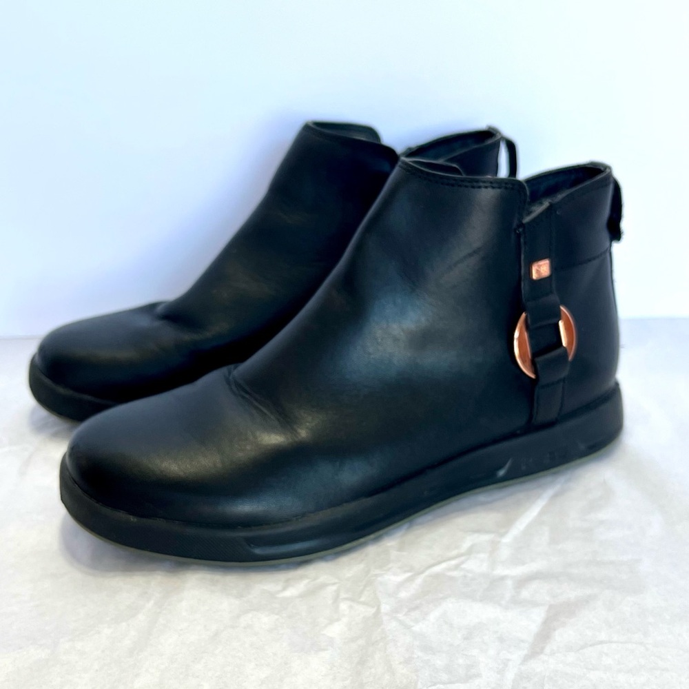 KURU Black Ankle Boots with Rose Gold Accent